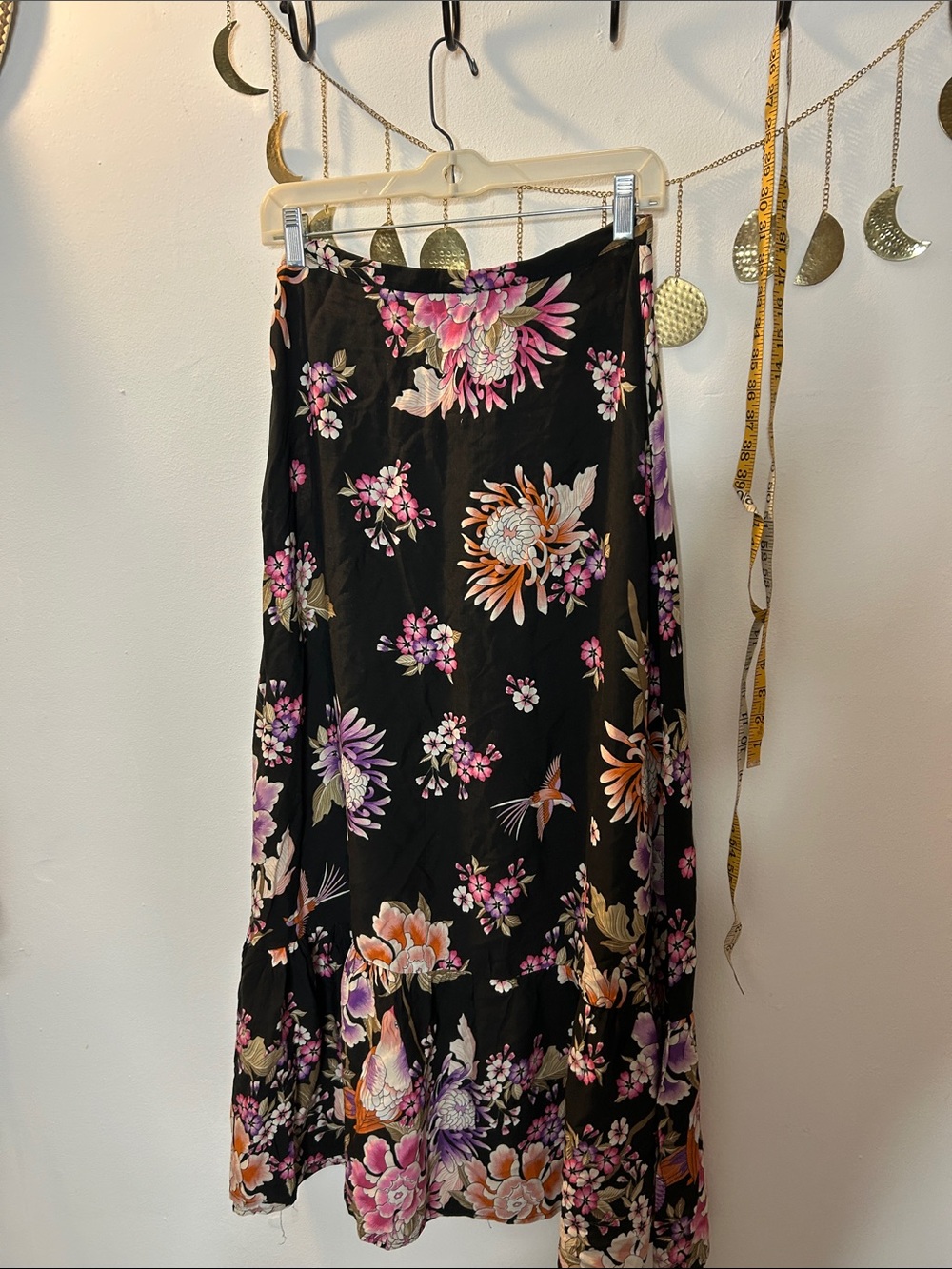 Black Floral Midi Skirt with Pink & Purple Blooms - Picture 7 of 8